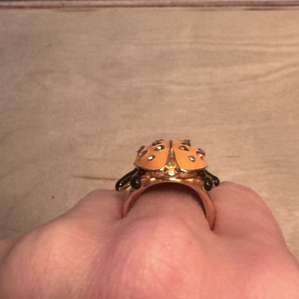 Large Orange Ladybug Beetle Statement Ring With R… - image 4